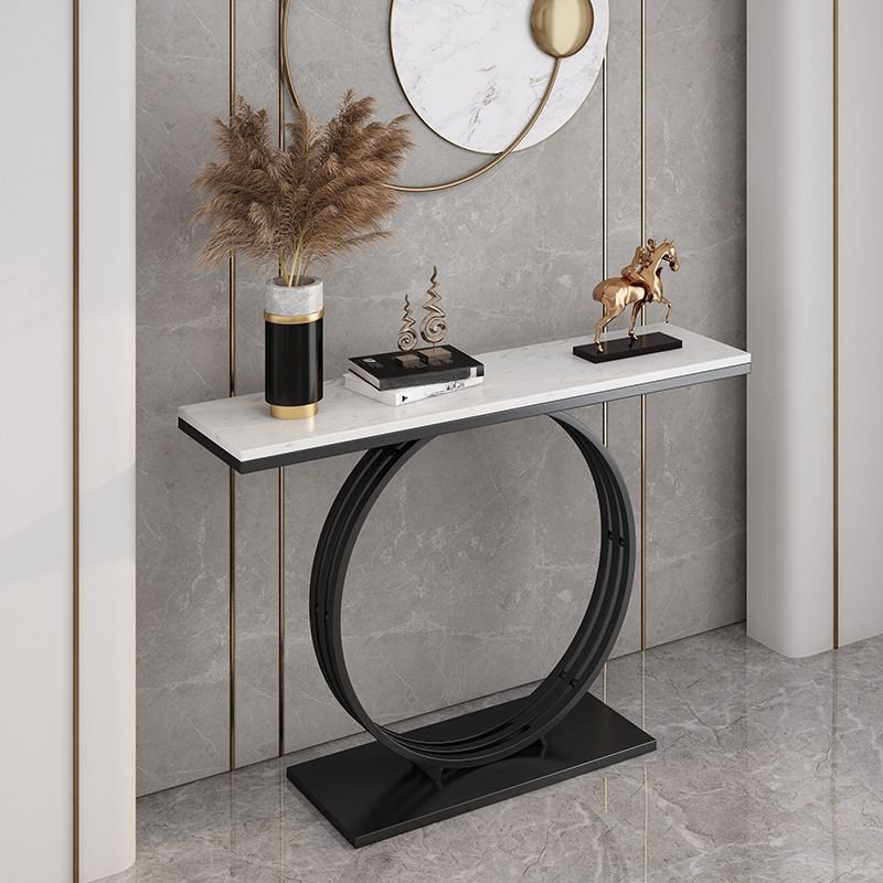 Stylish Geometric Faux Marble Independent Console Table for Ingress, Black, White, 31"L x 12"W x 31"H