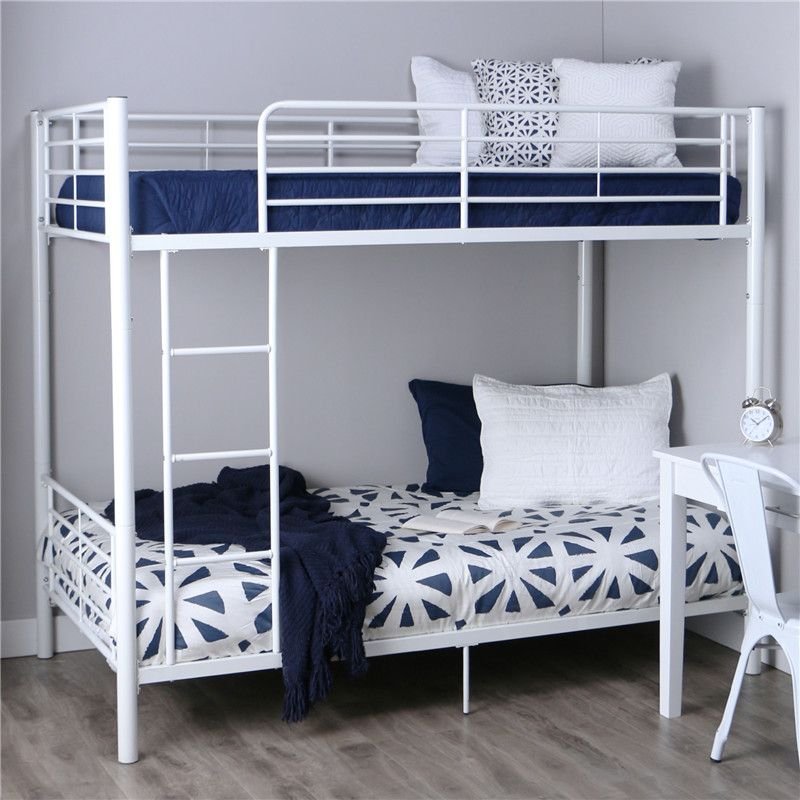 Alloy Pallet Bed Frame with Built-In Guardrail for Bedroom, White, 39"W x 79"L