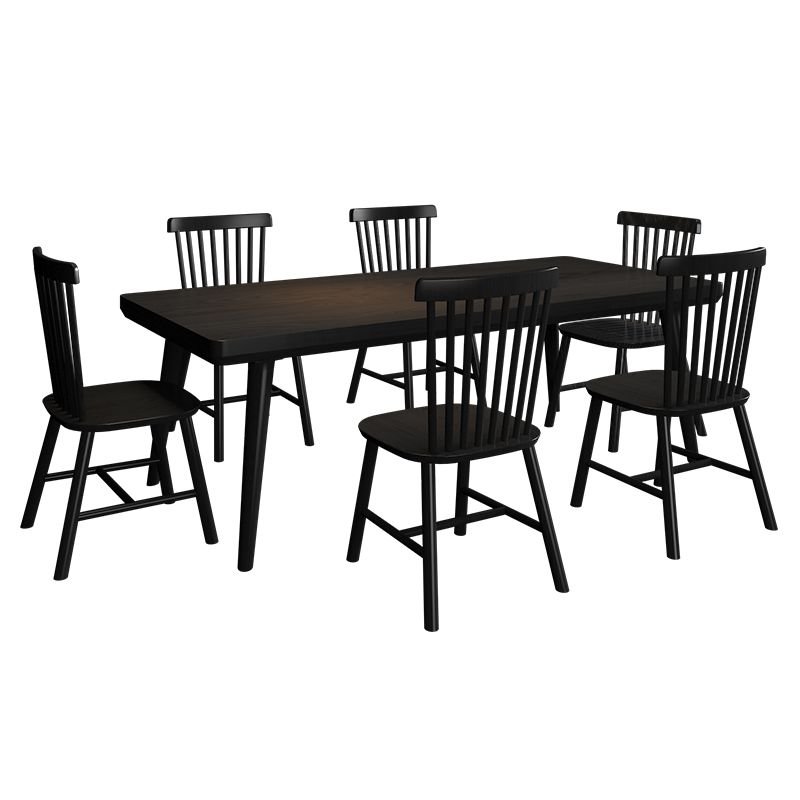 Wood Dining Table Set with Black Rectangle Table and Windsor Back Chairs for 8 People, Table & Chair(s), 7 Piece Set, 70.9"L x 31.5"W x 29.5"H