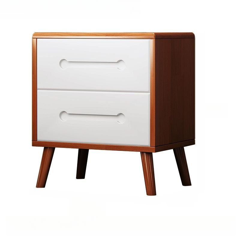 2 Tiers Simple Solid Wood Nightstand With Drawer Organization, Walnut/ White