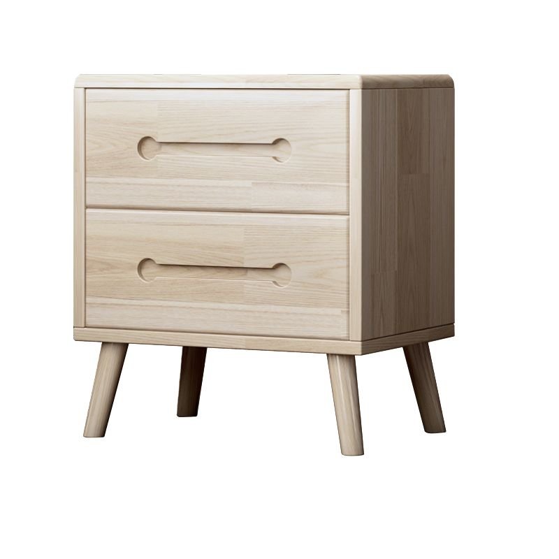 2 Tiers Stylish Chalk Natural Wood Nightstand With Drawer Storage
