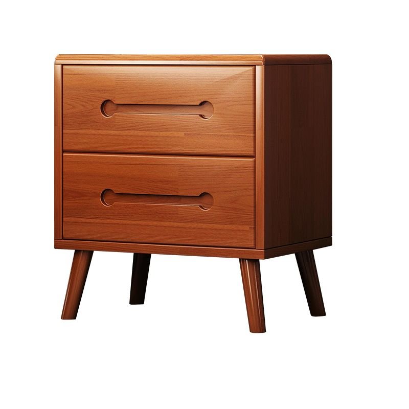 2 Tiers Trendy Natural Wood Drawer Storage Bedside Table, Walnut