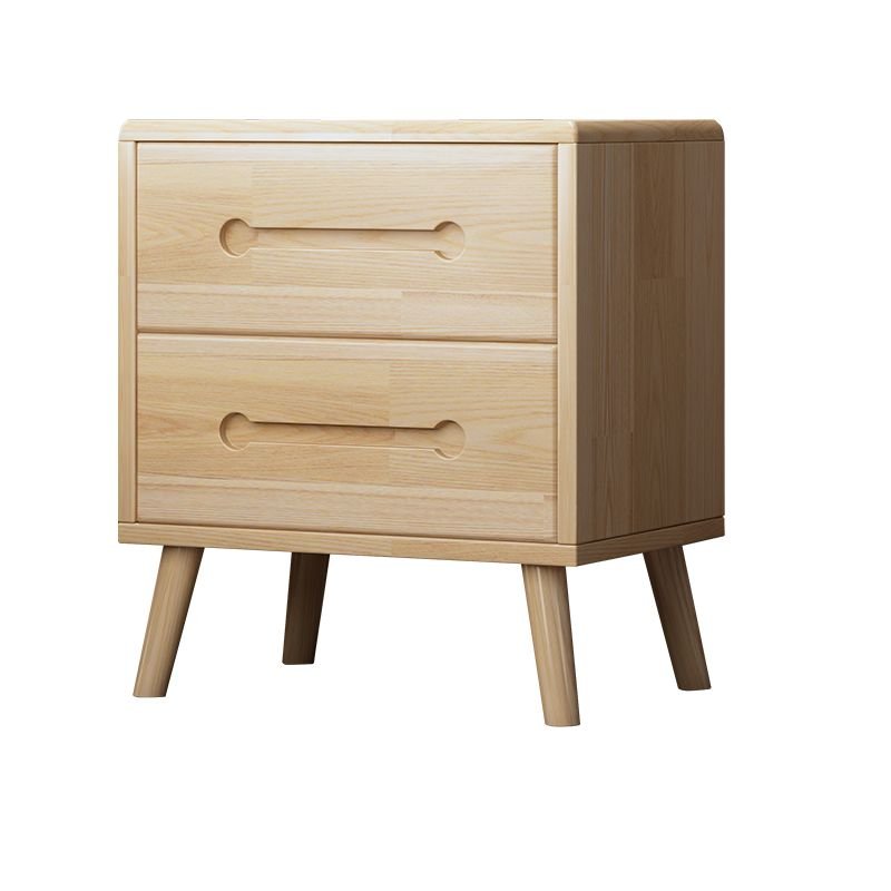 2 Tiers Postmodern Natural Finish Solid Wood Drawer Storage Nightstand
