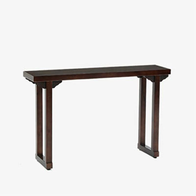 Antique Brown Rectangular Pine Console Table Desk with Double Pedestal, Stain Resistant, 39"L x 12"W x 31"H, Drawers Not Included