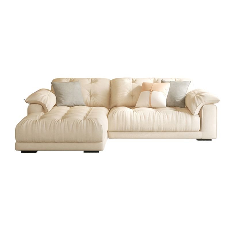 Tufted L-Shape Left Hand Facing Sofa Chaise with Concealed Support and Pine Wood Frame, 118"L x 71"W x 30"H, Milk Fleece