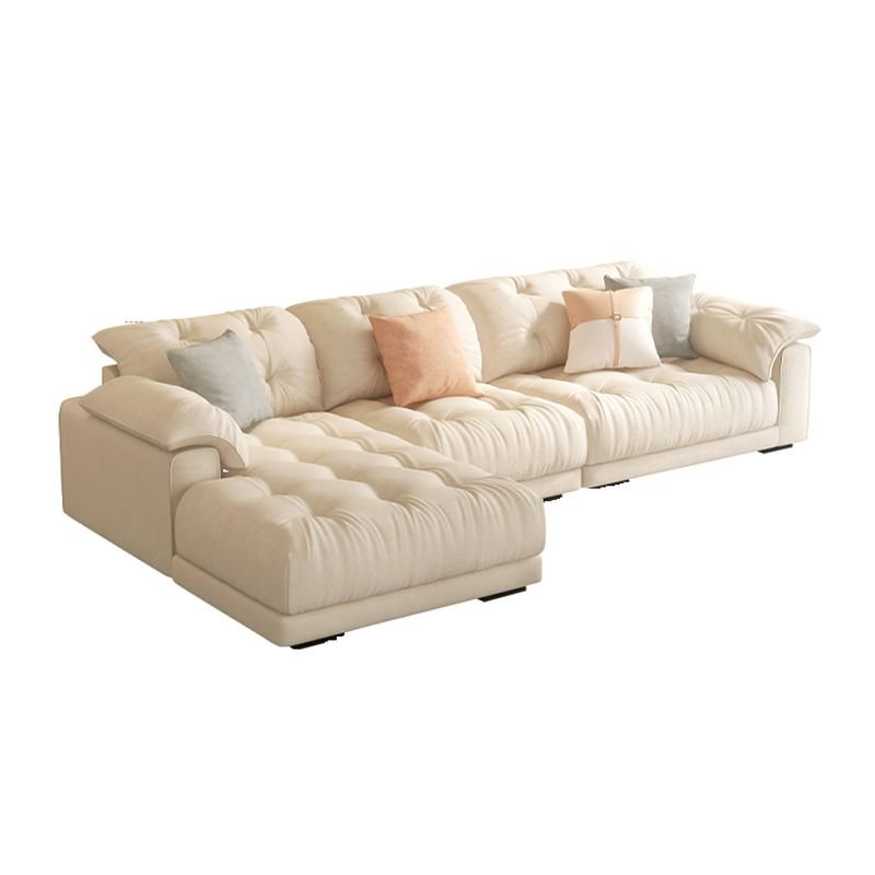 Tufted L-Shape Left Hand Facing Sofa Recliner with Concealed Support and Pine Wood Frame, 142"L x 71"W x 30"H, Milk Fleece