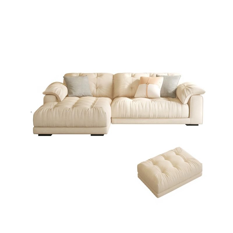 Tufted L-Shape Left Hand Facing Sofa Recliner with Concealed Support and Pine Frame, 110"L x 71"W x 30"H+31"L x 28"W x 18"H, Milk Fleece