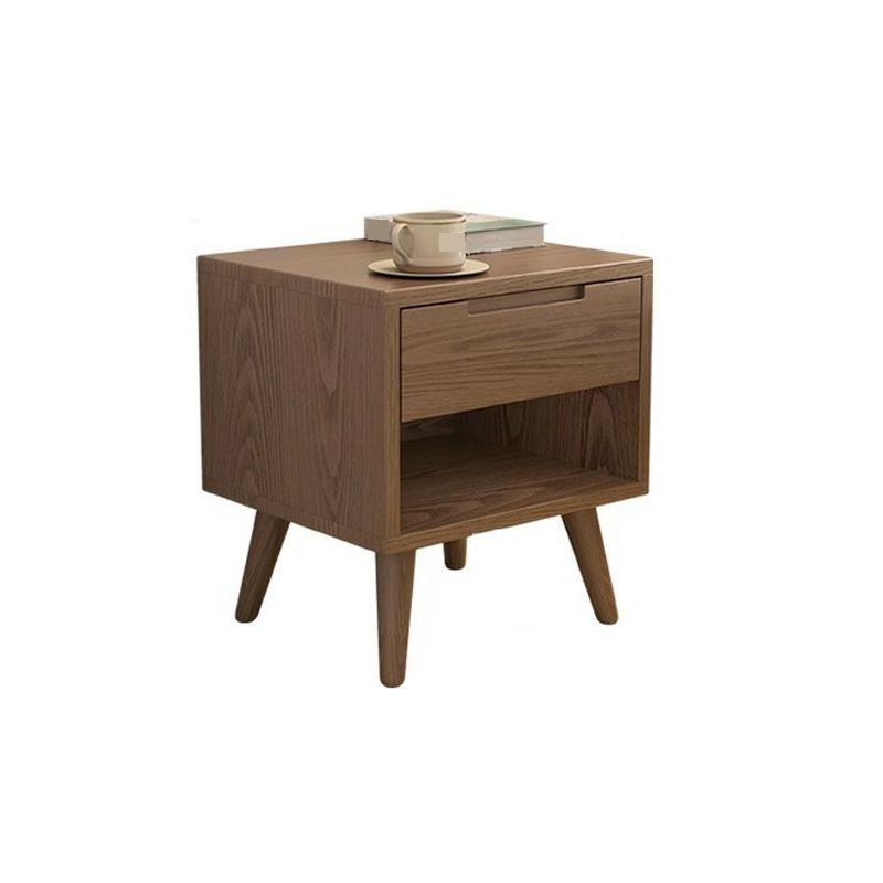 1 Drawer Modern Simple Style Natural Wood Open Nightstand, Nut-Brown, 18"L x 16"W x 20"H
