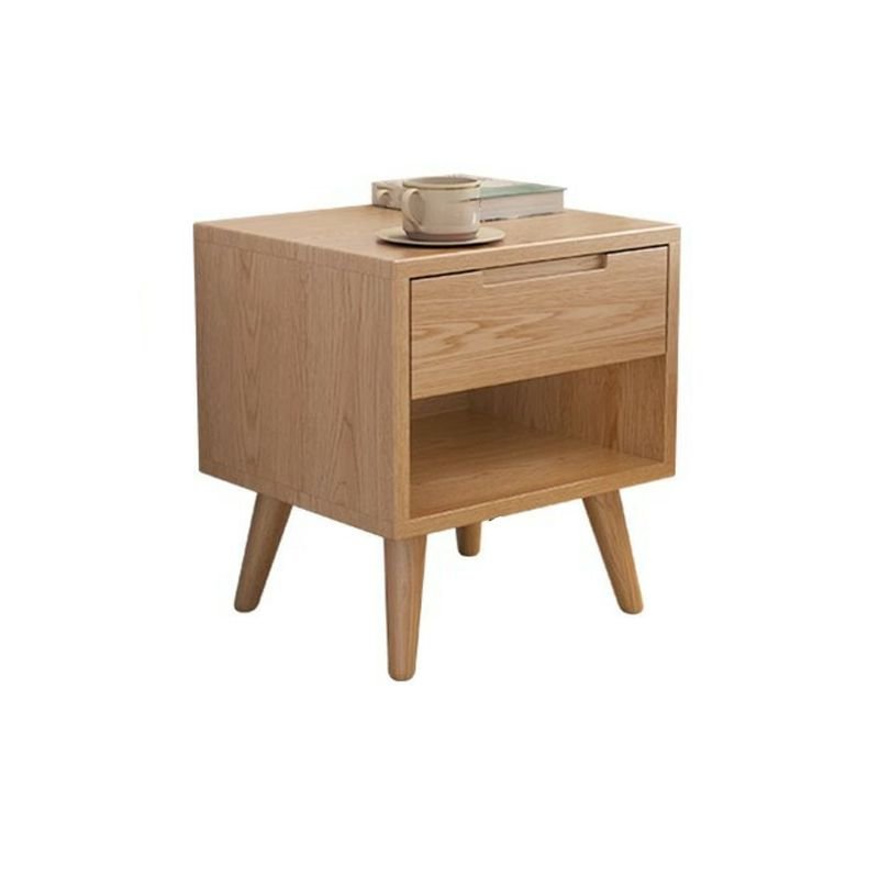 1 Drawer Minimalist Unfinished Color Natural Wood Open Storage Nightstand, 18"L x 16"W x 20"H