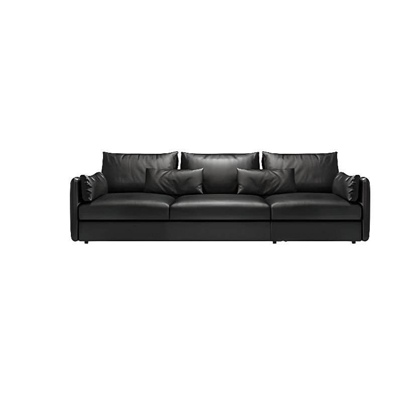 Elegant Midnight Black Straight Sofa Couch for Parlor with Horizontal Orientation and Concealed Support, 110"L x 43"W x 30"H, Top Layer Leather