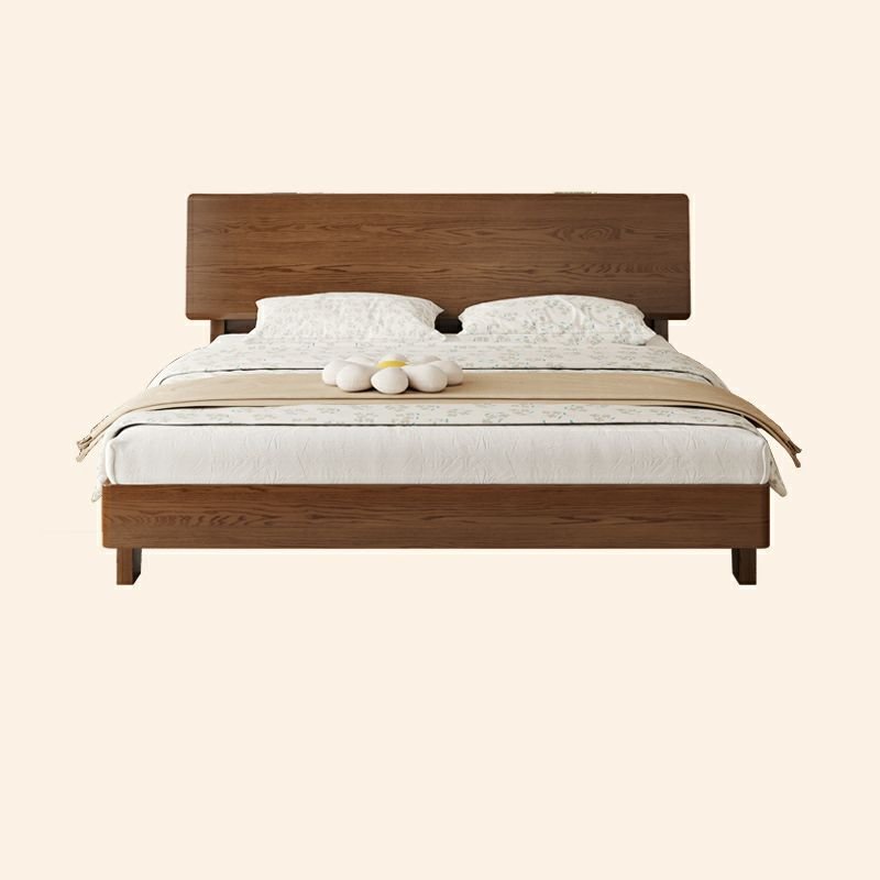 Wooden Frame Storage Panel Bed with Panel Headboard Bedroom, Tool-Free Assembly, 71"W x 79"L, Walnut