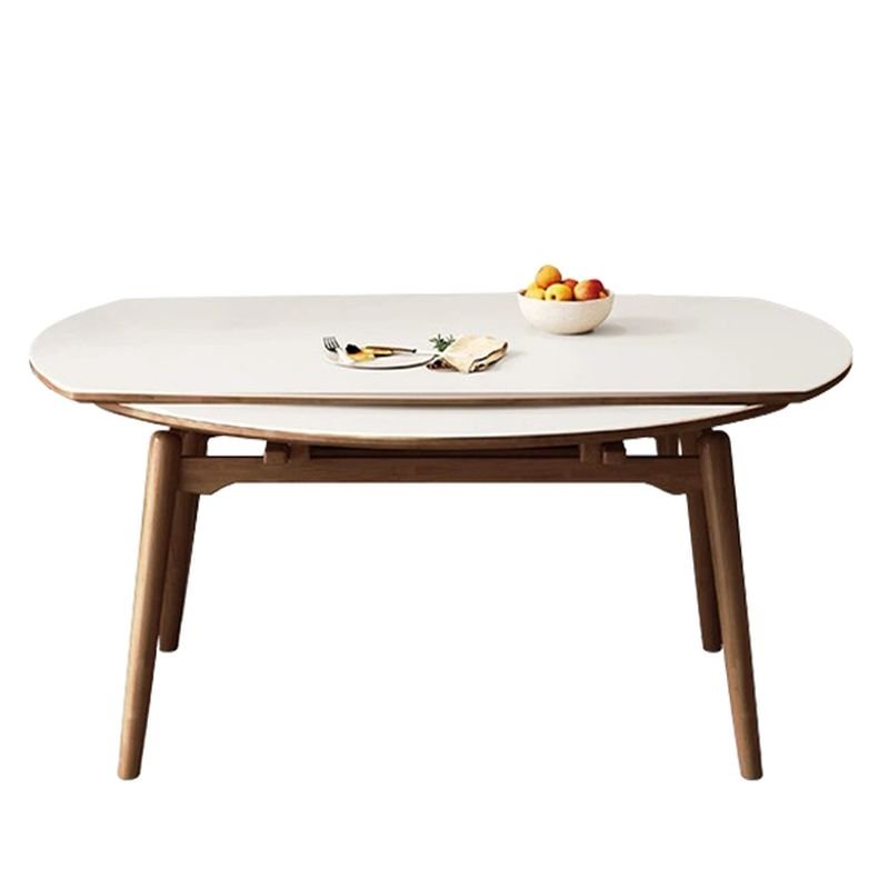 Art Deco Orbicular Slate Dining Table Set with Extension, 4-Leg Fold-away Leaf in Dove Grey, Table, 1 Piece, Nut-Brown, 47.2"L x 29.9"W x 29.5"H