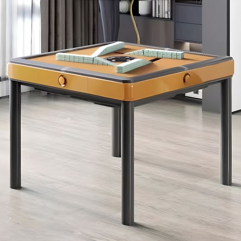Yellow Square Cushioned Card Table with Lid, 4 Cup Holders & 4 Drawers, Poker & Card Tables, Unfolded