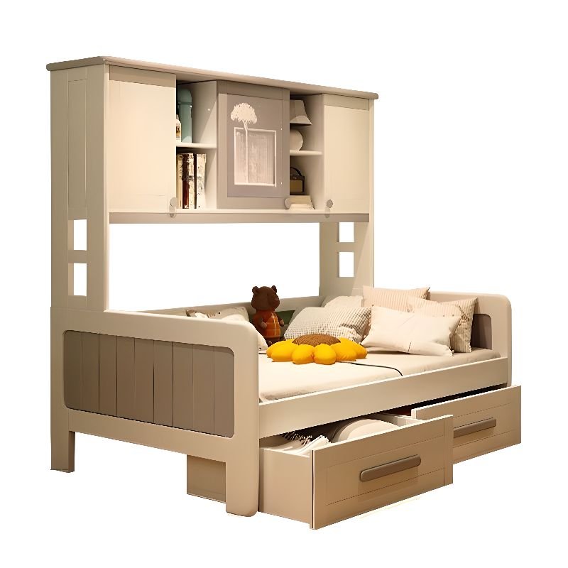 2 Drawers Easy Assembly Bedroom Use Lumber Bed with Shelf, Kids Bed, 39"W x 75"L, Pull-Out Storage