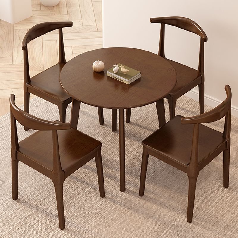 5 Piece Set Orbicular Dining Table Set with 4-Leg, a Wood Slab Tabletop in Auburn and Back for 4 Chairs, Nut-Brown, 23.6"L x 23.6"W x 29.5"H, Table & Chair(s)