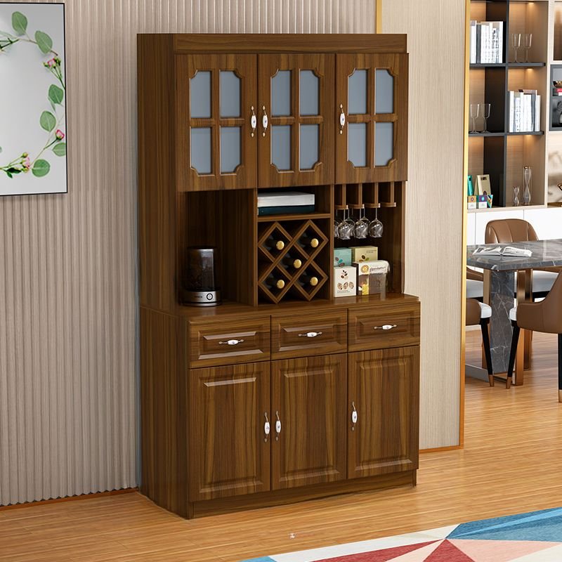 2 Shelves Neutral Solid+composite Wood Microwave Storage Cabinet with Wine Display, Cooking Device Storage, Stemware Organizer and Tabletop, Nut-Brown, 47"L x 16"W x 83"H