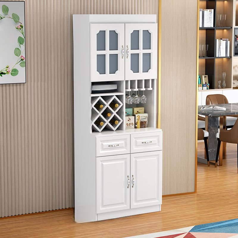 2 Shelves Flooring Solid+engineered Wood Kitchen Storage with Wine Shelf, Wineglass Shelf, Kitchen Gadget Storage and Counter Surface, White, 31.5"L x 15.7"W x 82.7"H