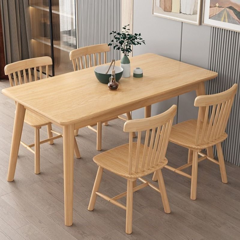 Casual Rectangle Dining Table Set with a Solid Wood Tabletop in Wood Grain and Windsor Back for 4 Chairs, 5 Piece Set, 47.2"L x 27.6"W x 29.5"H, 33.9"H x 17.7"W x 17.7"D, Table & Chair(s)