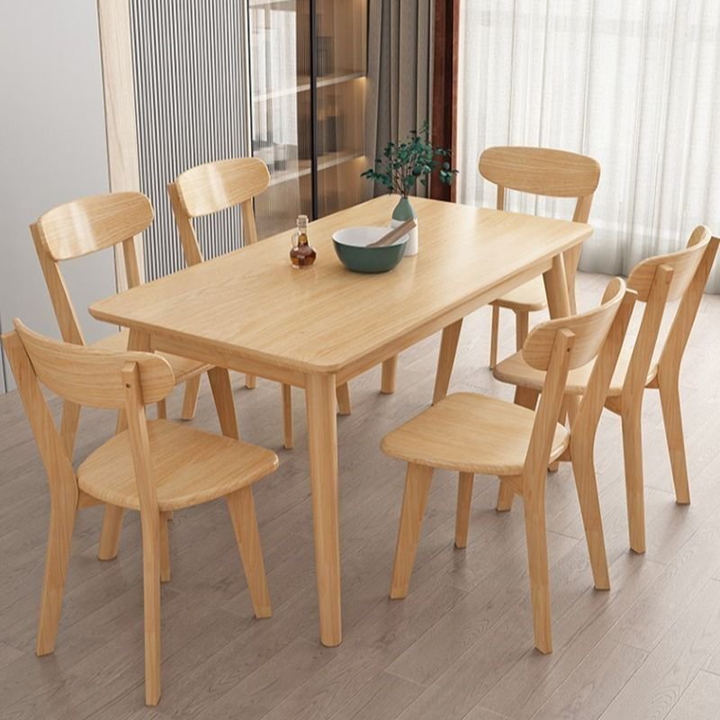 Casual Rectangle Dining Table Set with a Wood Slab Top in Sand and Back Chairs for Dining Table for 6, 7 Piece Set, 55.1"L x 31.5"W x 29.5"H, 31.5"H x 18.9"W x 18.9"D, Table & Chair(s)