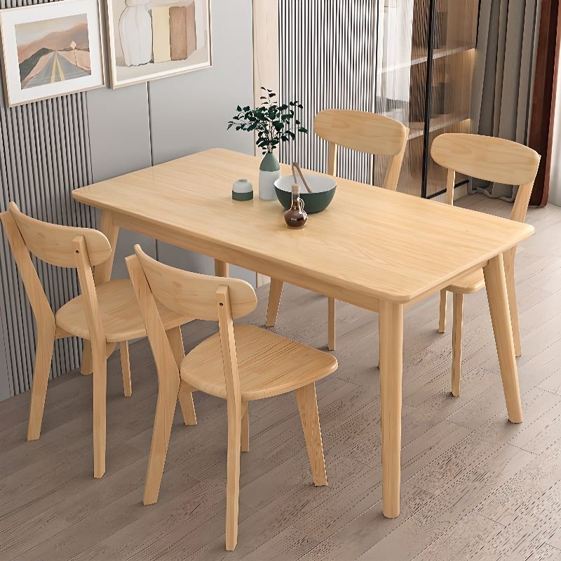 Casual Rectangle Dining Table Set with a Natural Solid Wood Top in Natural and Back Chairs for 4 Chairs, 5 Piece Set, 47.2"L x 27.6"W x 29.5"H, 31.5"H x 18.9"W x 18.9"D, Table & Chair(s)