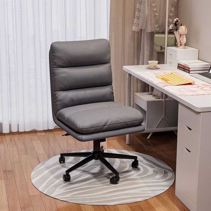 Casual Tilt Available Ergonomic Swivel Lifting Grey Faux Leather Office Furniture with Casters and Back, Dark Gray, Black