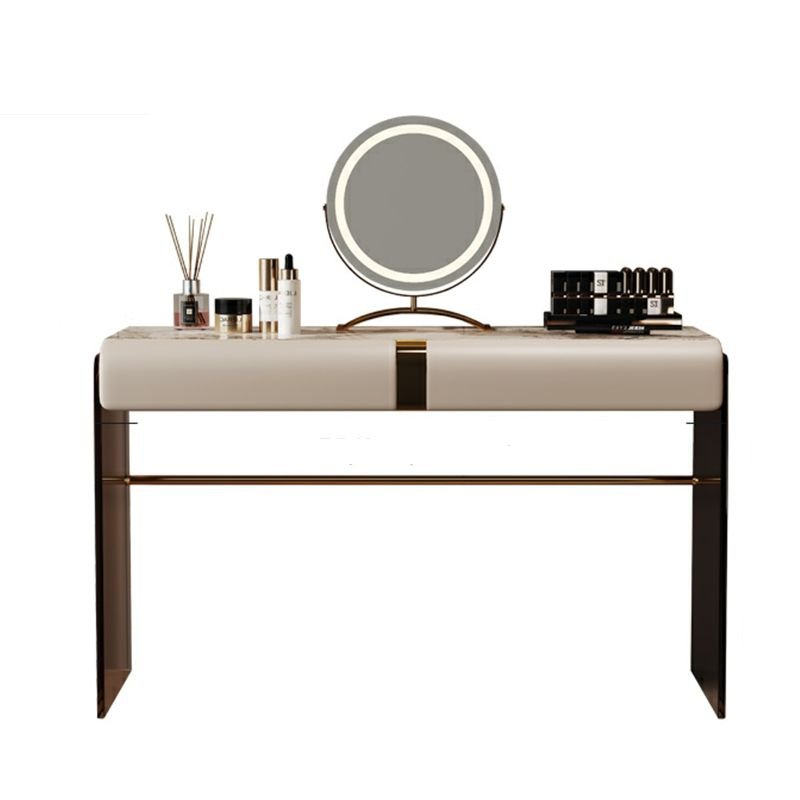 Modern Standard Beige Makeup Vanity with Sintered Stone Tabletop, 47"L x 16"W x 30"H