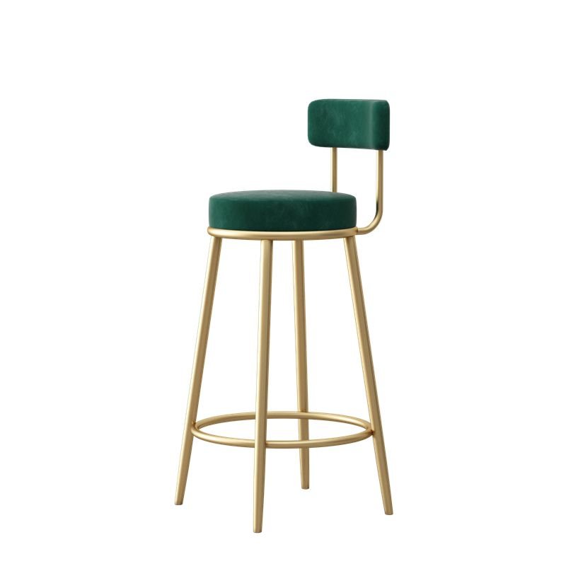 Art Deco Round Top Exposed Back Bar Stools with Emerald Green Cushioned and Foot Pedestal, Green, Counter Stool(26"H)