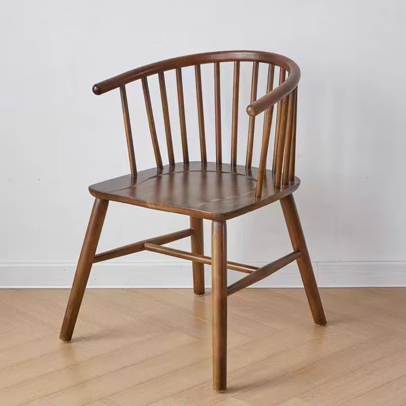 Auburn Sturdy Outlined Windsor Back Arm Chair for Dining Room, Walnut, Wood