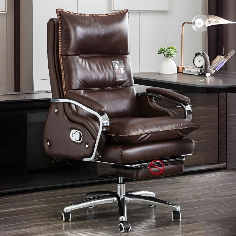 Ergonomic Rawhide CEO Chair in Sepia with Armrest, Headrest, Wheels and Adjustable Back Angle, Coffee, Full Grain Cow Leather, Without Footrest