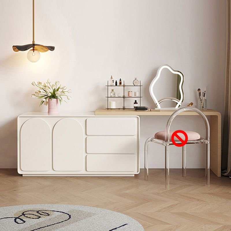 Modish Large Dressing Table Timber White with Light Up, Makeup Vanity & Mirror, 87"L x 16"W x 27.5"H