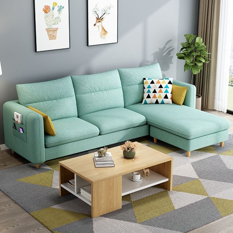 Victorian L-Shape Reversible Sofa Recliner, Mint Green, Cotton and Linen