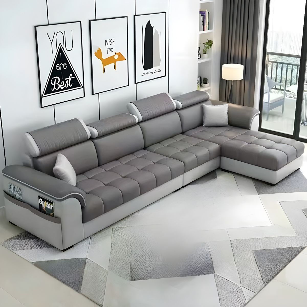 Contemporary L-Shaped Sectional Sofa with Adjustable Pillows and Storage - Tech Cloth Grey