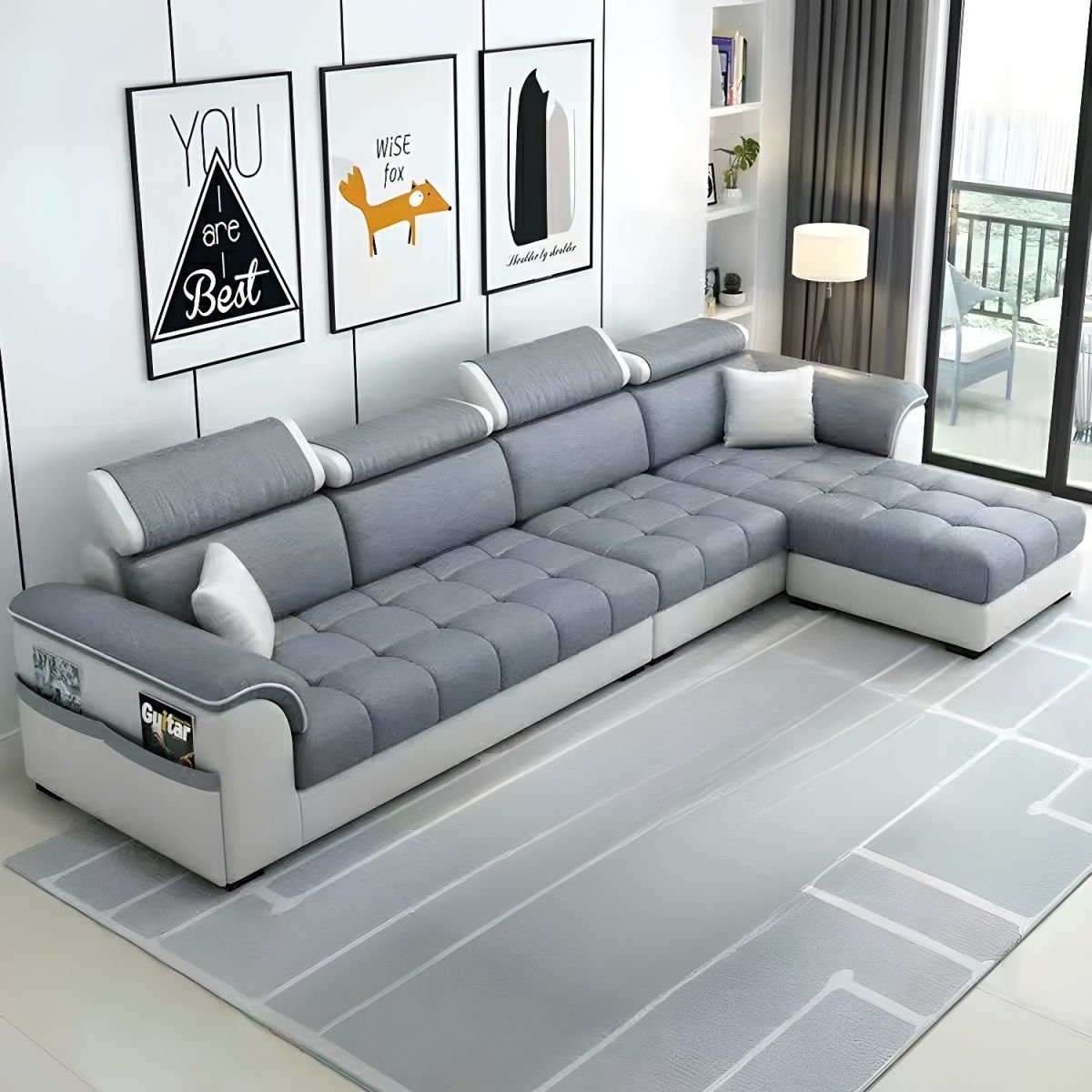 Contemporary L-Shaped Sectional Sofa with Adjustable Pillows and Storage - Tech Cloth Light Gray