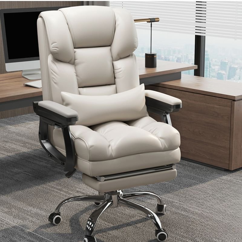 Chalk Tilt Lock Executive Chair with Back, Pillow & Lumbar Support, White, Foot Ring