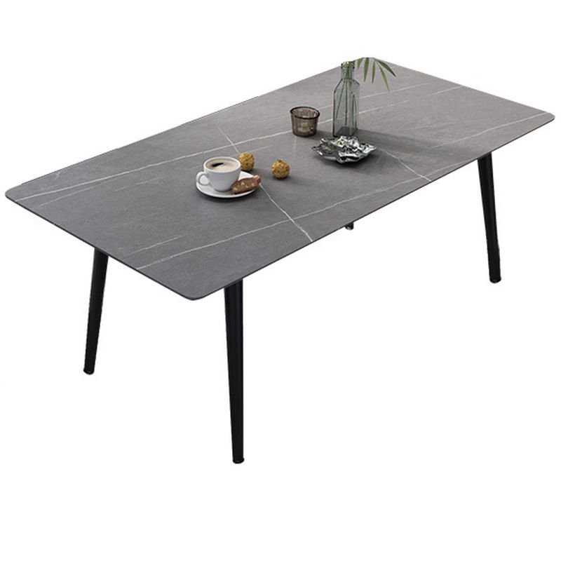Art Deco Dove Grey Sintered Stone Rectangular Fixed Dining Table Set with 4 Legs, 55.1"L x 31.5"W x 29.5"H, 1 Piece, Table