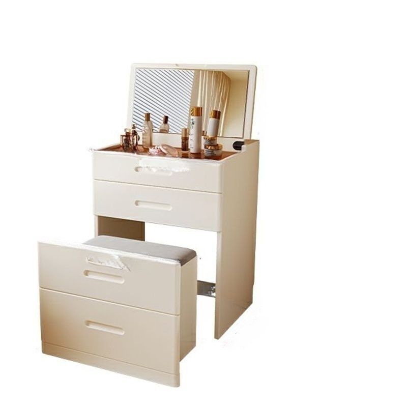 Bedroom Use Compact Push-Pull Dividers Included Built In Makeup Vanity, Floor Vanity, No Suspended, Makeup Vanity & Stools, White, 24"L x 20"W x 31"H