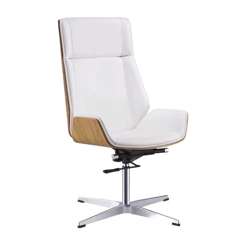 Art Deco Ergonomic Tanned Hide Studio Chairs in Beige with Armrest and Back, Off-White, 26"L x 26"W x 42"H