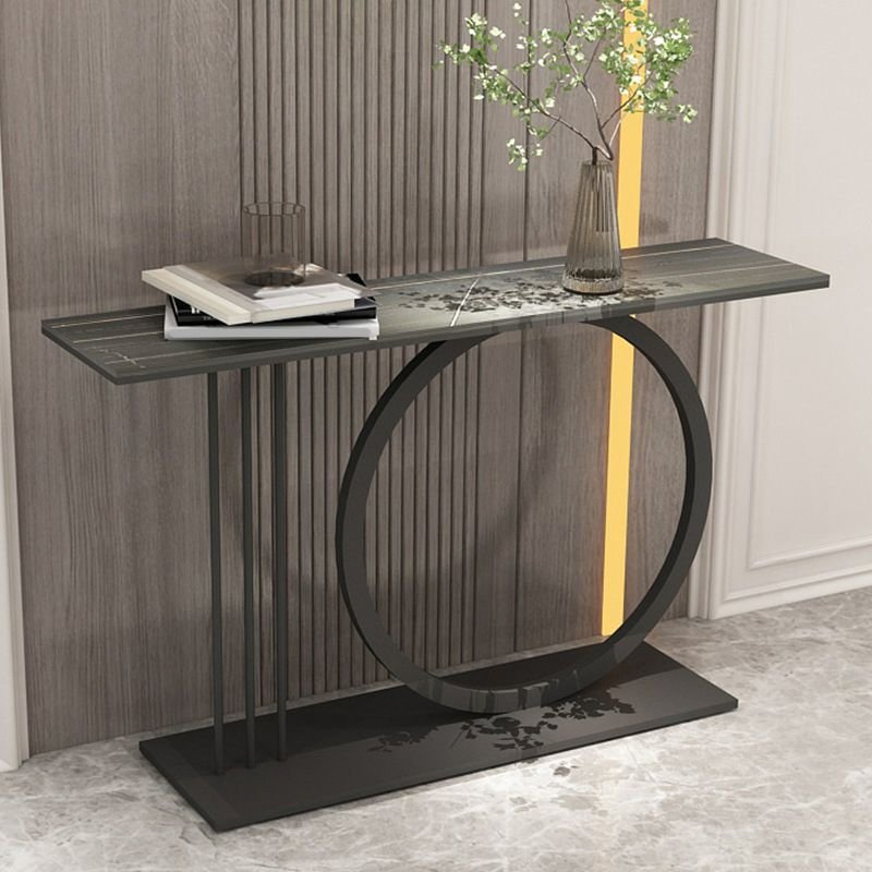 Standing Accent Console Tables 1 Piece with Geometric Base, Black, Black/ Gold, 47"L x 12"W x 31"H