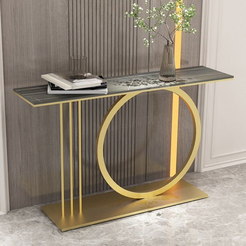 Standing Console Stands 1 Piece with Geometric Base, Gold, Black/ Gold, 63"L x 12"W x 31"H