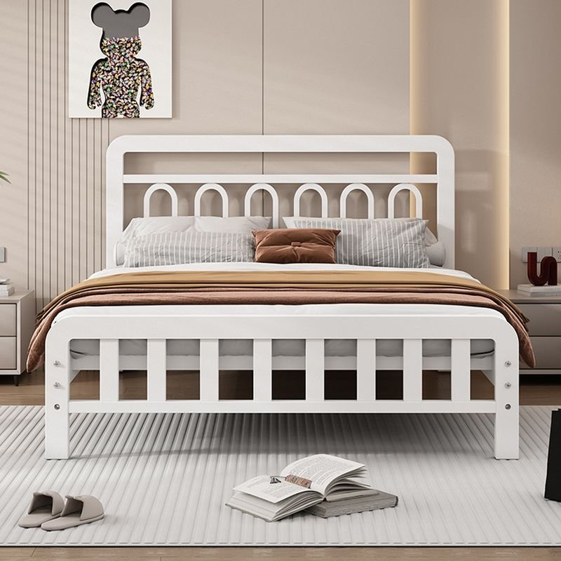 Vintage Alloy Panel Bed Solid Color with Rectangle Headboard for Bedroom, White, 59"W x 75"L