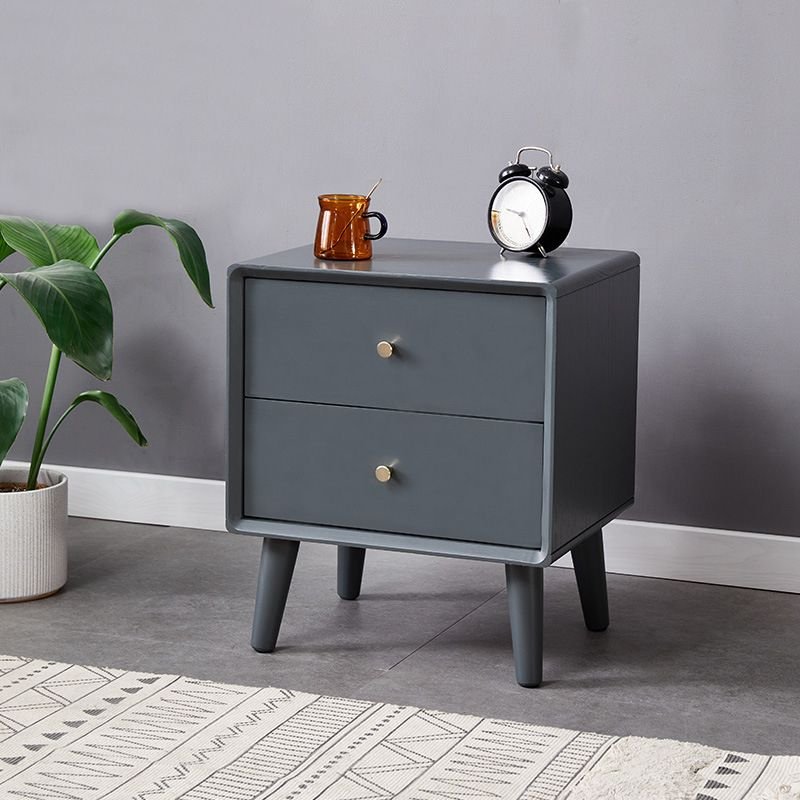 Trendy Gray Natural Wood Top Nightstand With Drawer Organization, 17"L x 14"W x 20"H, 2 Drawers