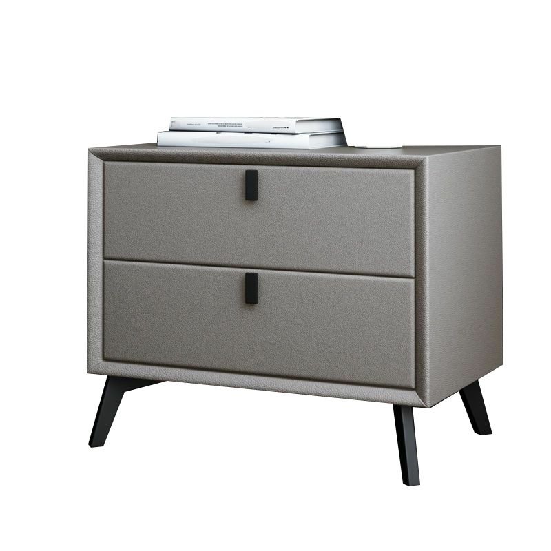 Simplistic Pu Nightstand With Drawer Organization with 2 Drawers & Leg, Light Gray, 20"L x 16"W x 20"H