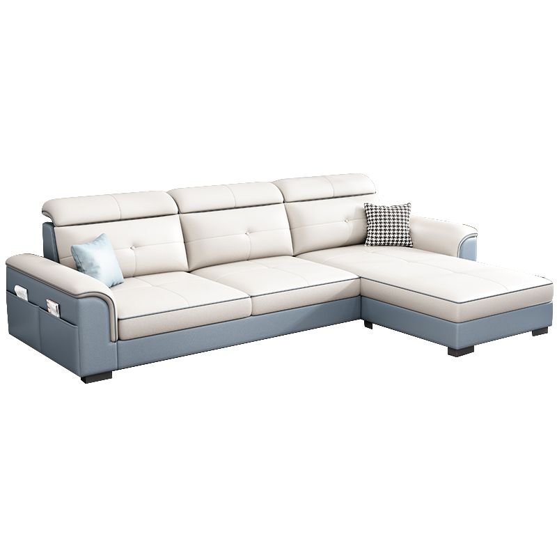 Elegant Tech Cloth Sectional Sofa in L-Shape Design with Cozy Seat Cushions - Tech Cloth Beige/ Blue Latex