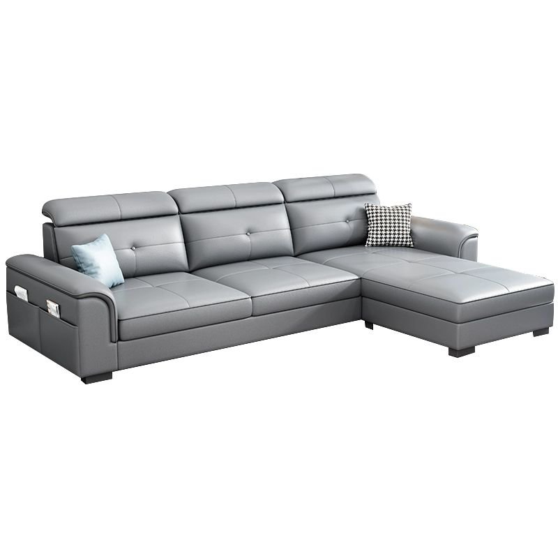 Elegant Tech Cloth Sectional Sofa in L-Shape Design with Cozy Seat Cushions - Tech Cloth Grey Latex