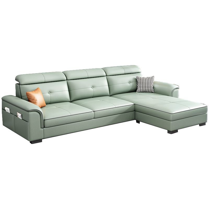 Elegant Tech Cloth Sectional Sofa in L-Shape Design with Cozy Seat Cushions - Tech Cloth Green Latex