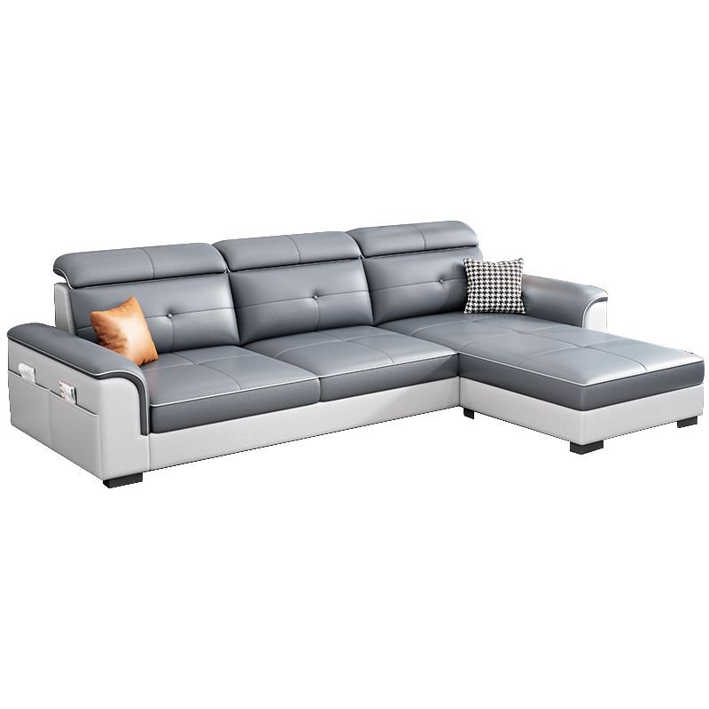 Elegant Tech Cloth Sectional Sofa in L-Shape Design with Cozy Seat Cushions - Tech Cloth Dark Grey/ Light Grey Latex