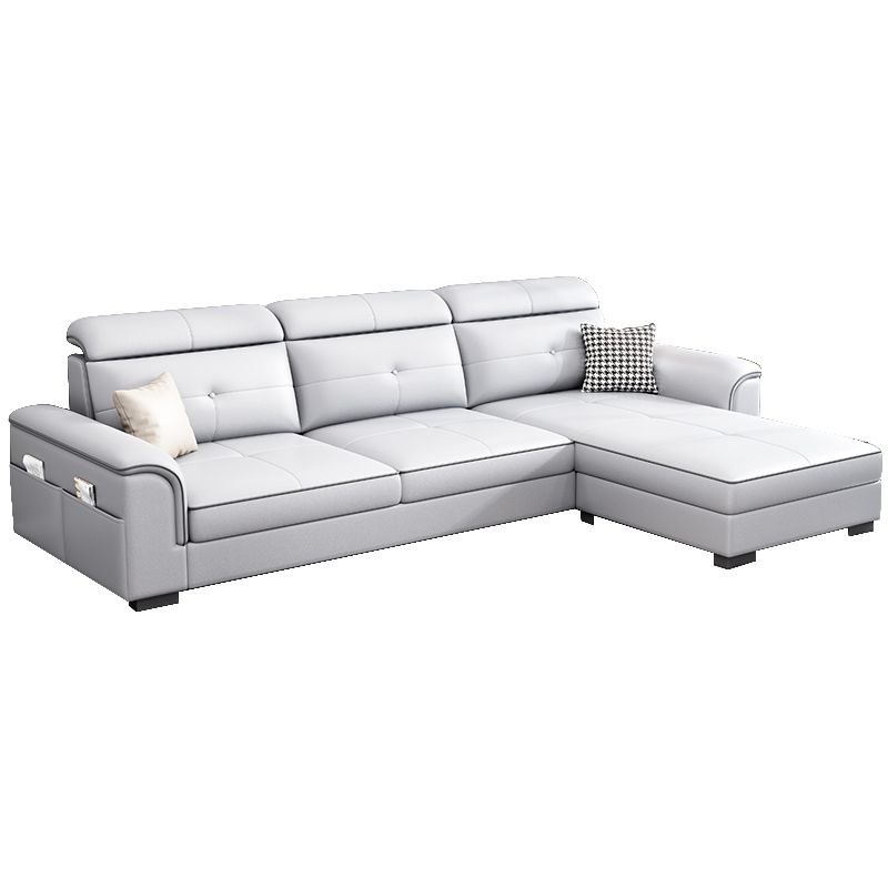 Elegant Tech Cloth Sectional Sofa in L-Shape Design with Cozy Seat Cushions - Tech Cloth White Latex