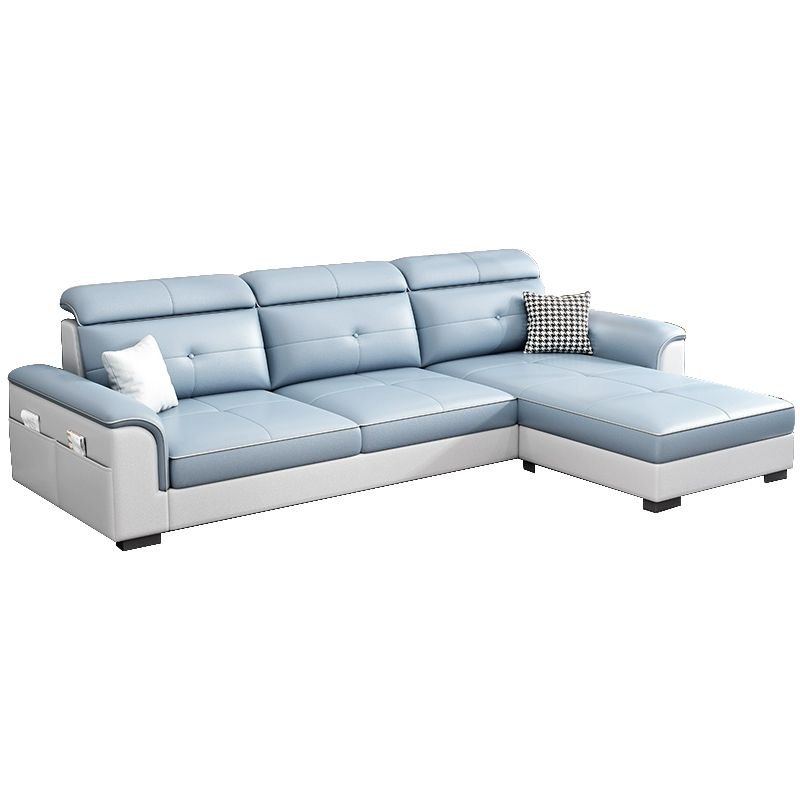 Elegant Tech Cloth Sectional Sofa in L-Shape Design with Cozy Seat Cushions - Tech Cloth Blue-Gray Latex