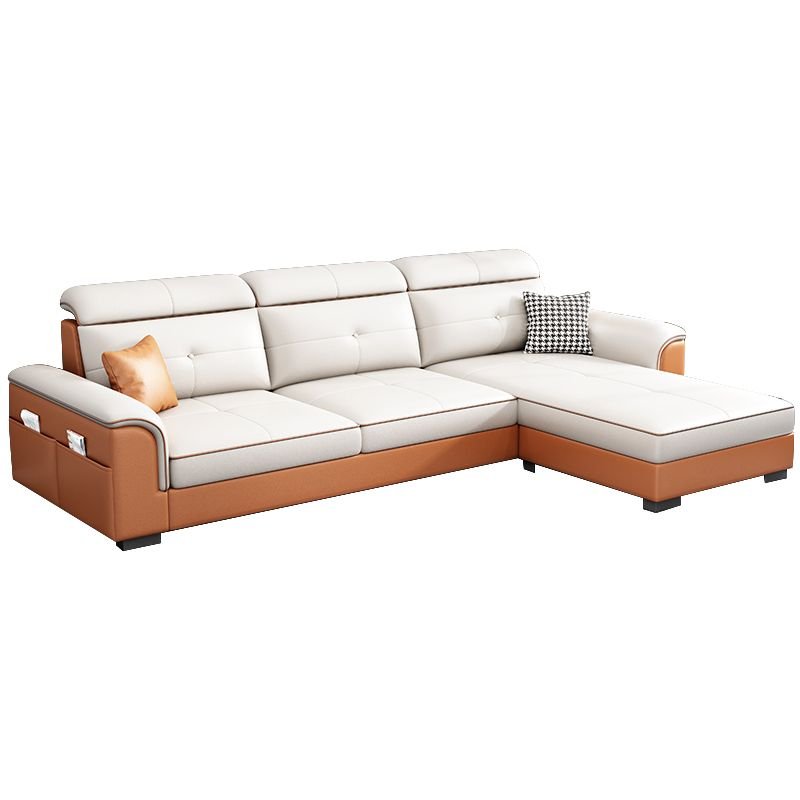 Elegant Tech Cloth Sectional Sofa in L-Shape Design with Cozy Seat Cushions - Tech Cloth Off-White-Orange Latex