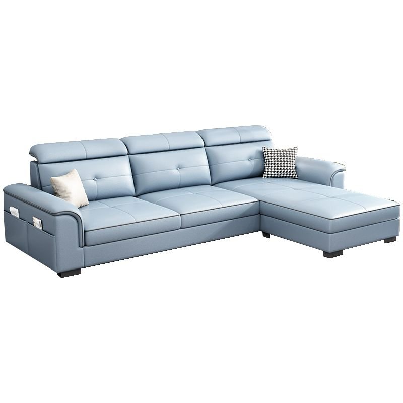 Elegant Tech Cloth Sectional Sofa in L-Shape Design with Cozy Seat Cushions - Tech Cloth Sky Blue Latex